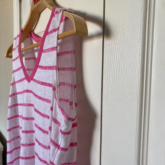 Tommy Bahama Linen V-Neck Sleeveless Burnout Top Pink White Stripe Women's XS/TP - Picture 5 of 10